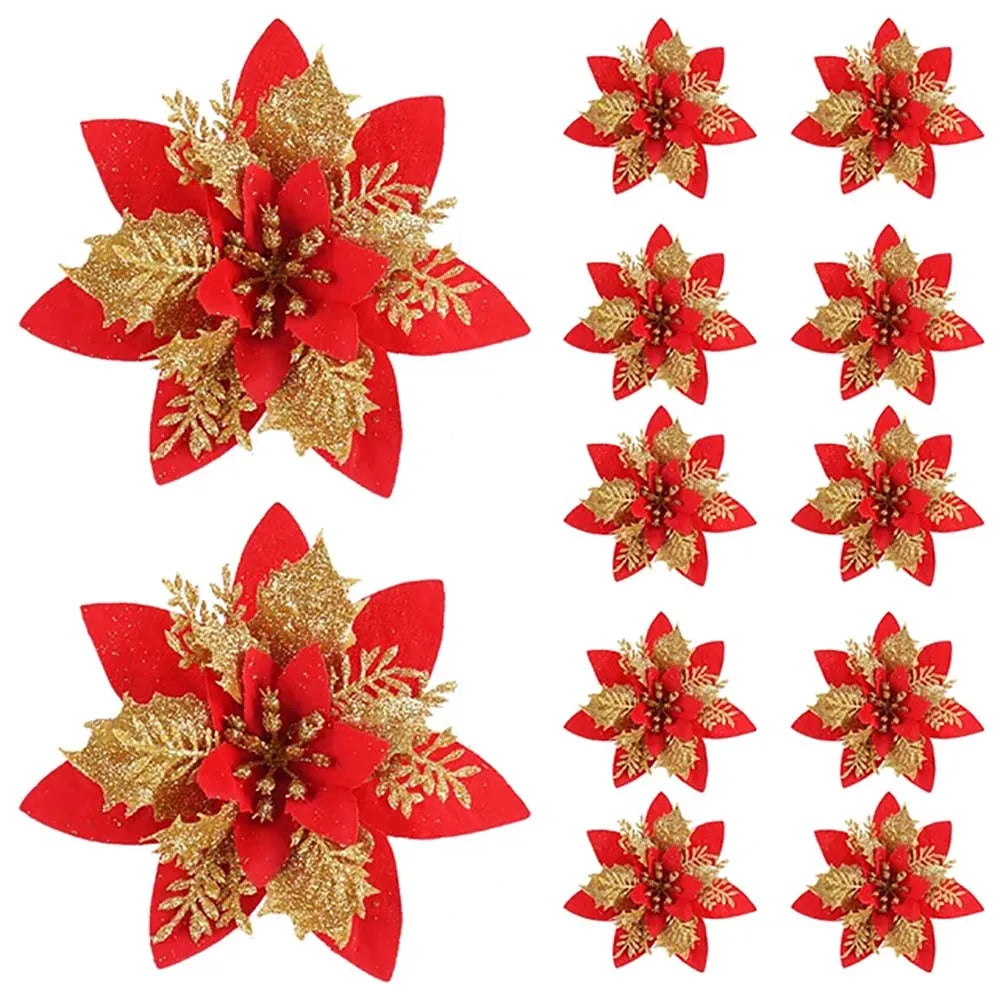 Lot de 5 ou 10 décorations florales de Noël de 14,5 cm