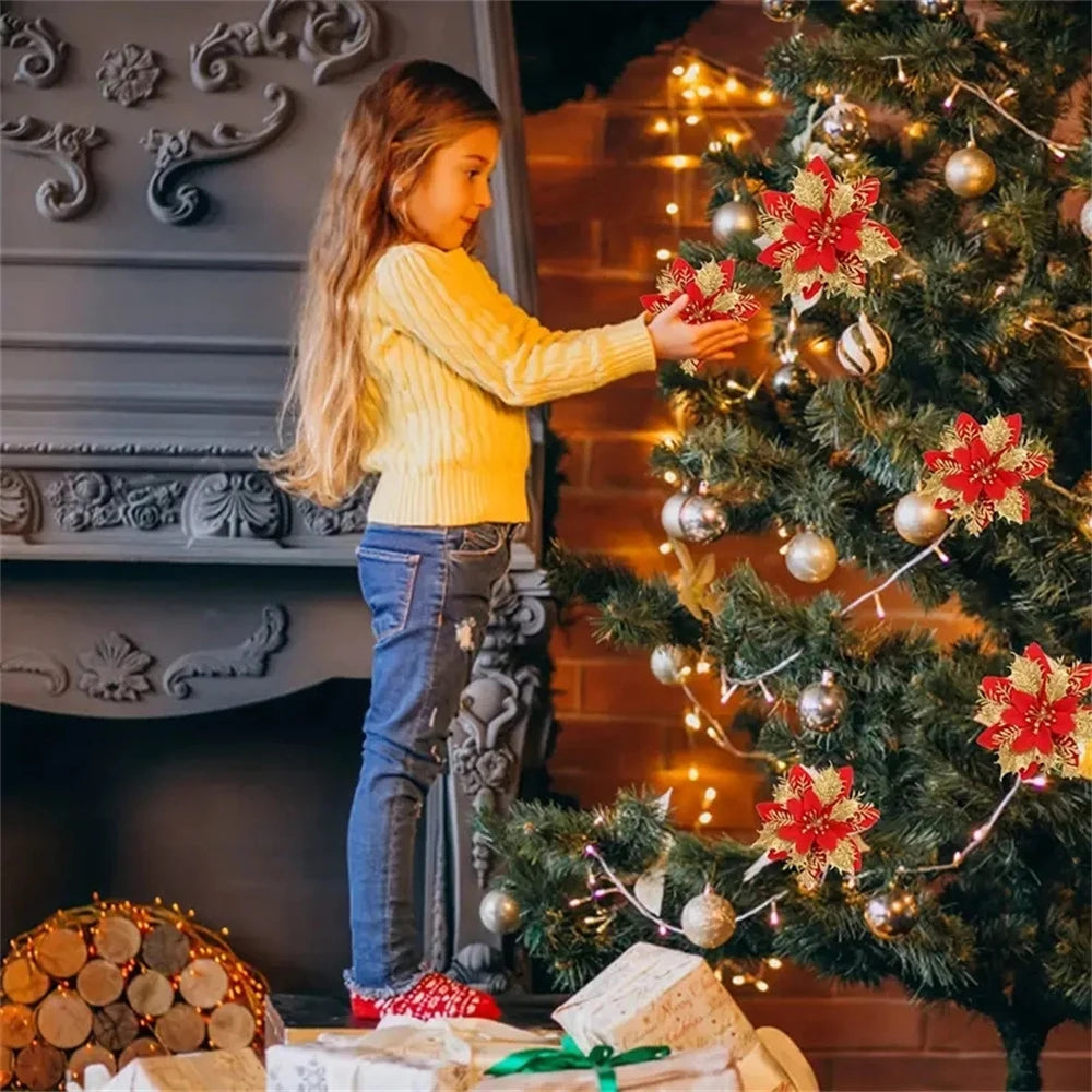 Lot de 5 ou 10 décorations florales de Noël de 14,5 cm