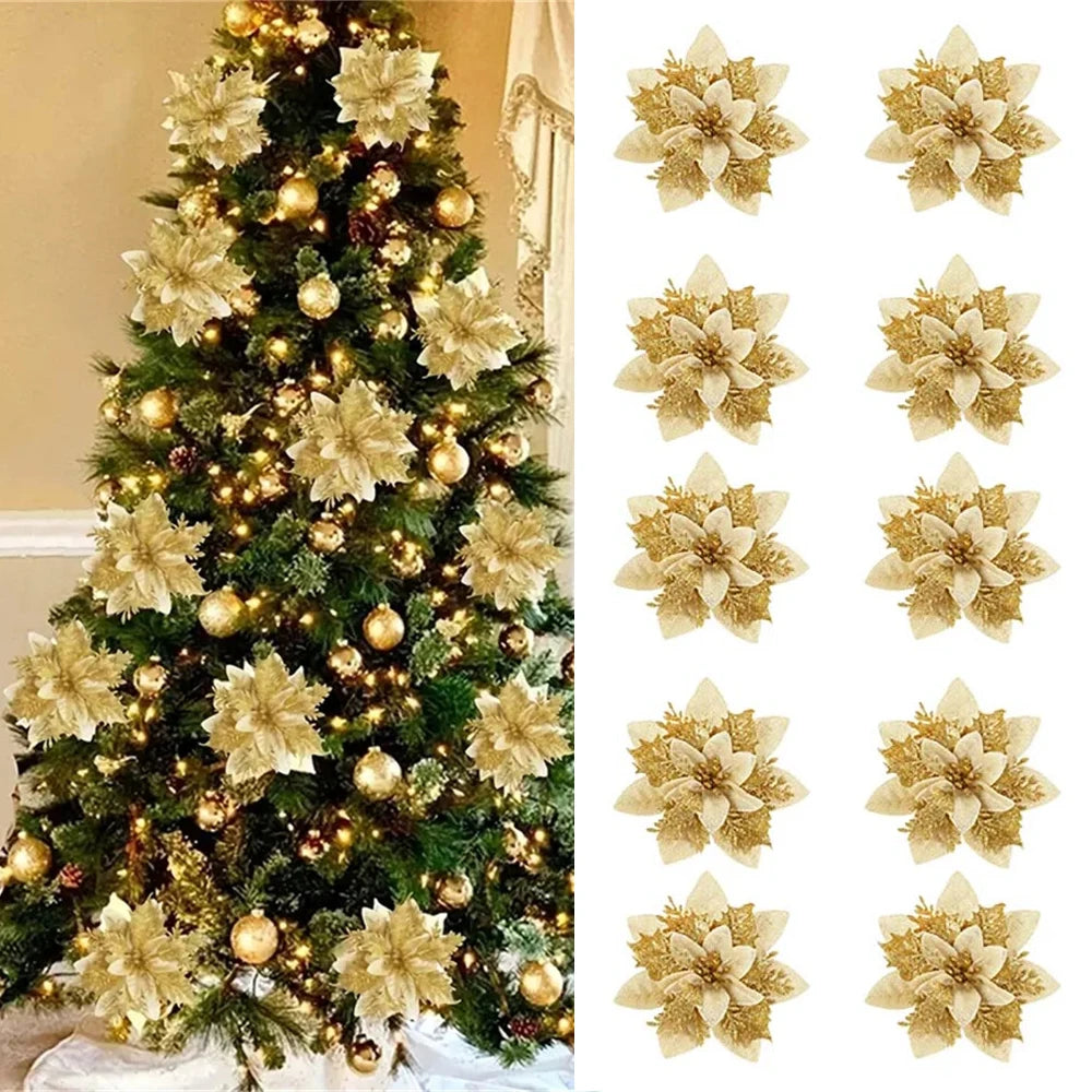 Lot de 5 ou 10 décorations florales de Noël de 14,5 cm