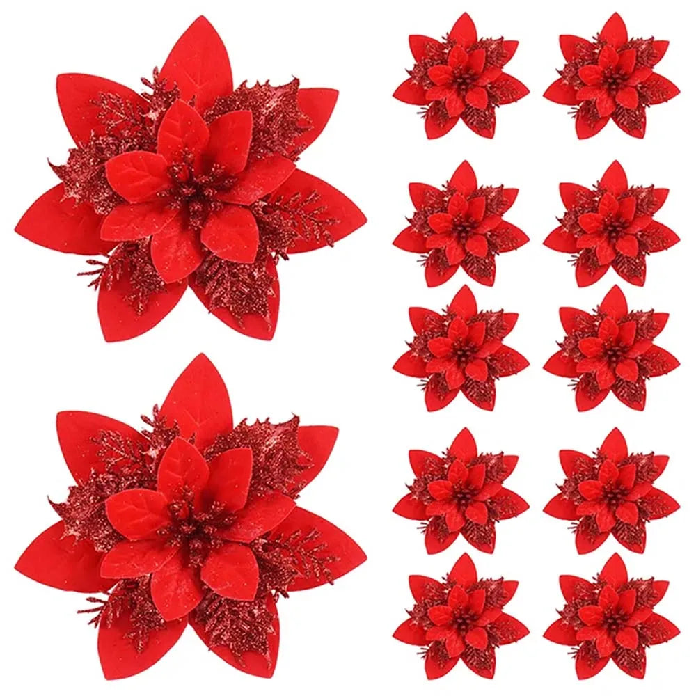 Lot de 5 ou 10 décorations florales de Noël de 14,5 cm